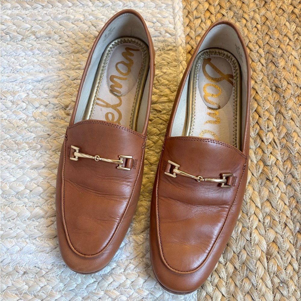 Like new Sam Edelman Loraine brown genuine leather w/ gold hardware bit loafers